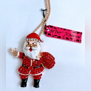 Red crystal studded Santa Claus pendant necklace